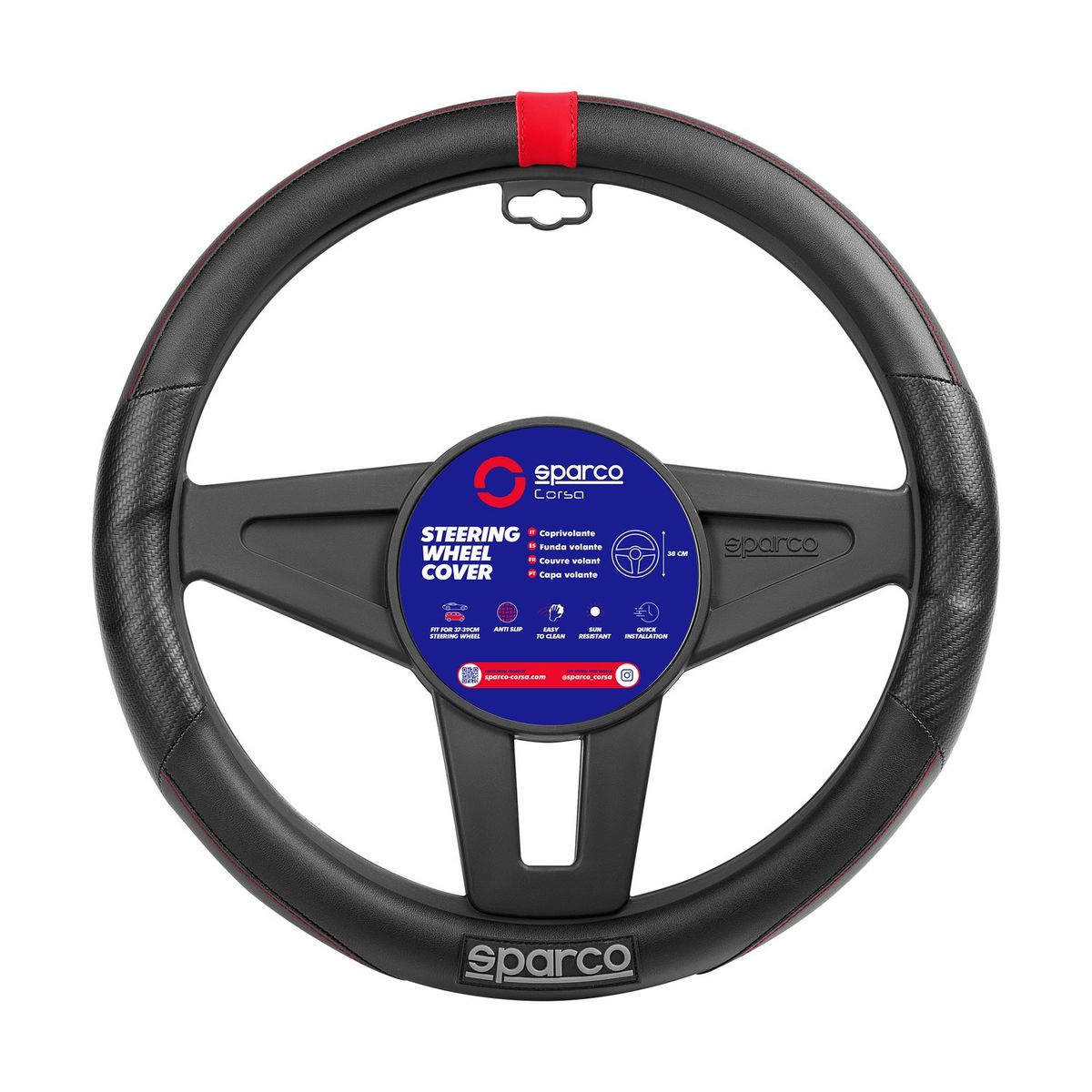 SPARCO - Cubre Volante Negro-Rojo para Auto SPS104BKRD