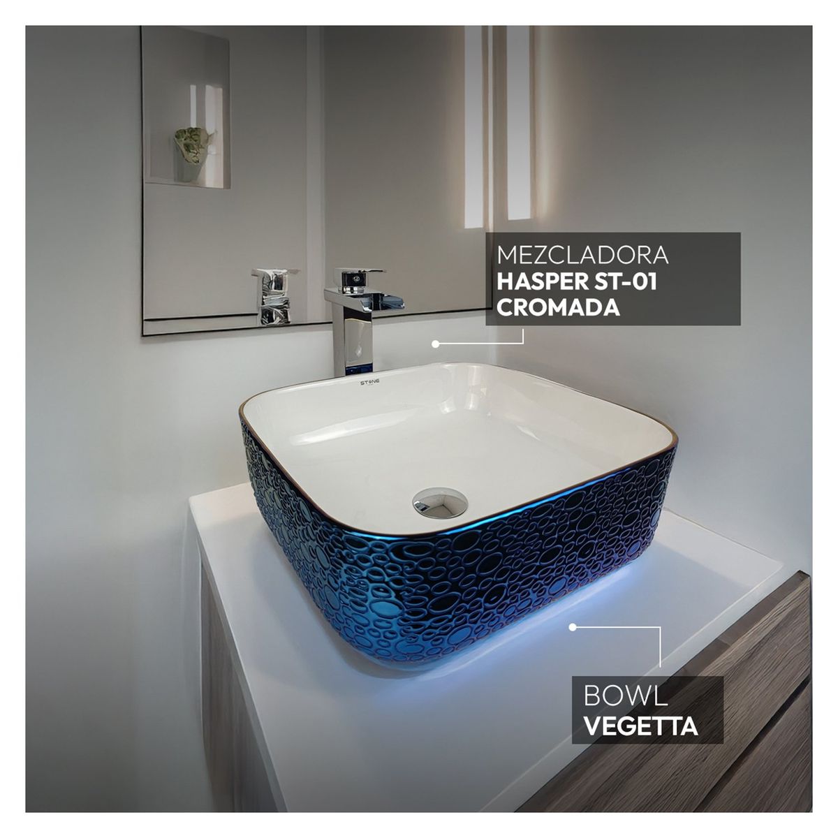 STONE - COMBO BOWL VEGETTA + HASPER ST + DESAGUE POP UP SREBOSE PBOWL 18CM