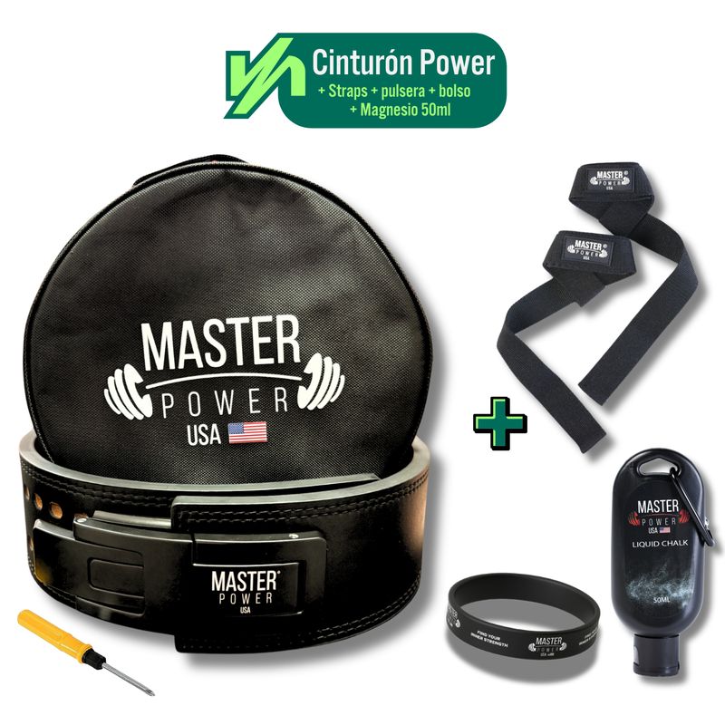 MASTERPOWER - CINTURON  - MASTER POWER  + STRAPS NEGRO + MAGNESIO 50ML