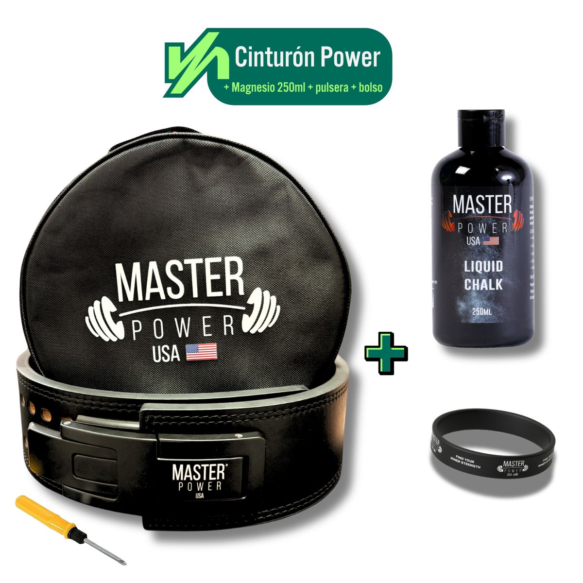 MASTERPOWER - CINTURON  - MASTER POWER +  MAGNESIO 250ML + PULSERA