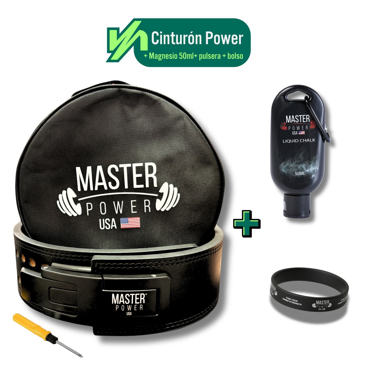 MASTERPOWER - CINTURON  - MASTER POWER +  MAGNESIO 50ML + PULSERA