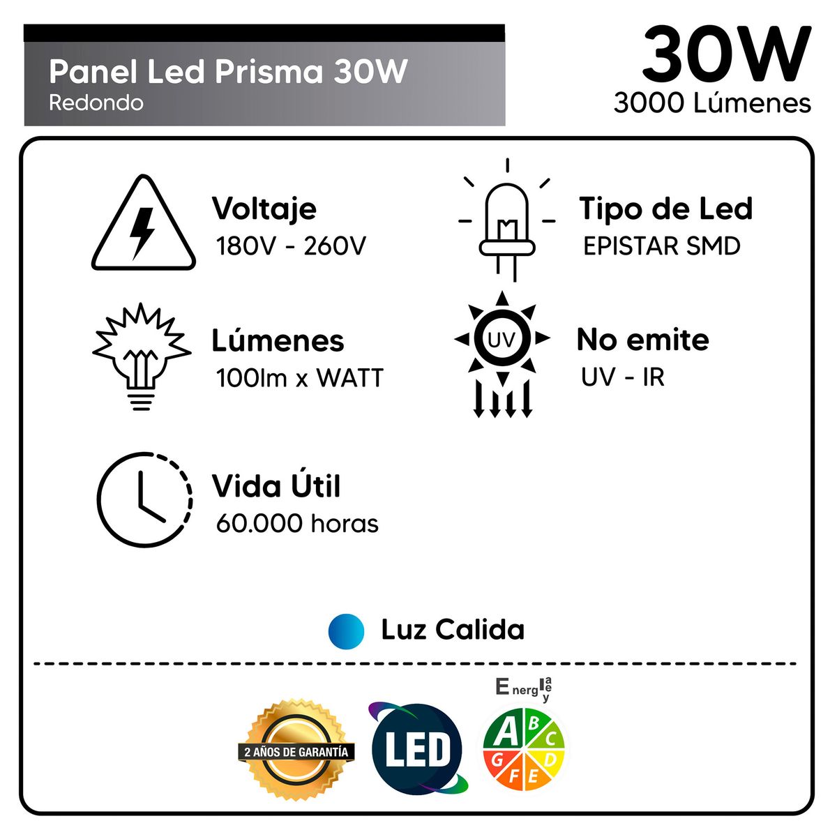 EVOLITE - Plafon prisma cuadrado 30w luz cálida