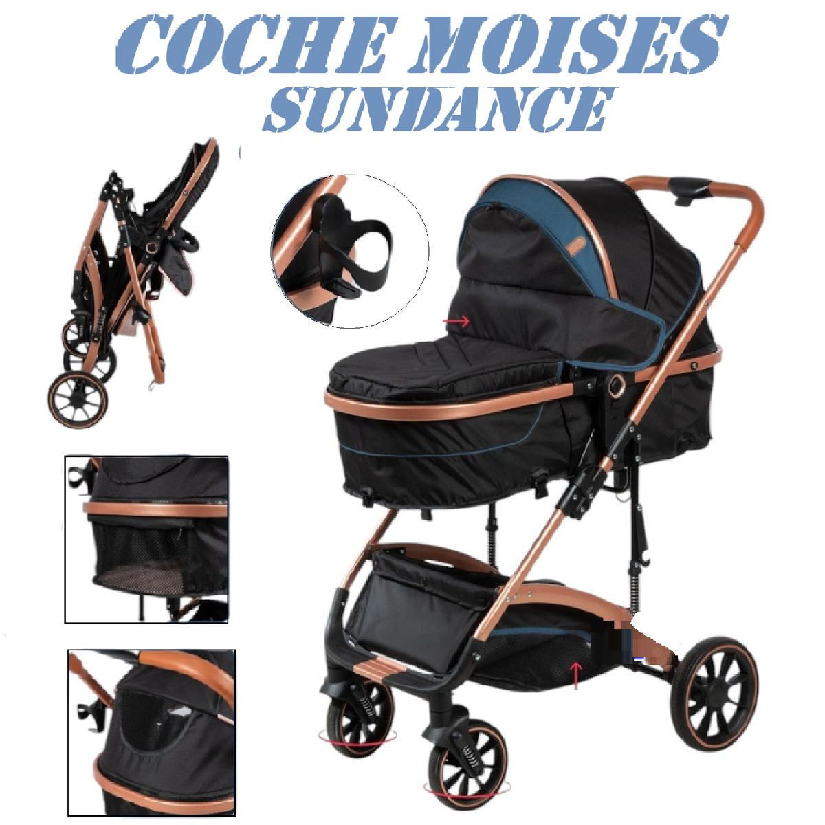EBABY - Nuevo Coche Moises Plegable Sundance -Azul