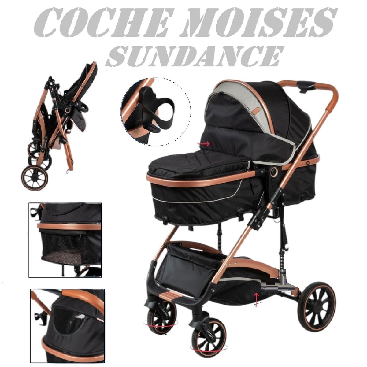 EBABY - Nuevo Coche Moises Plegable Sundance -Gris