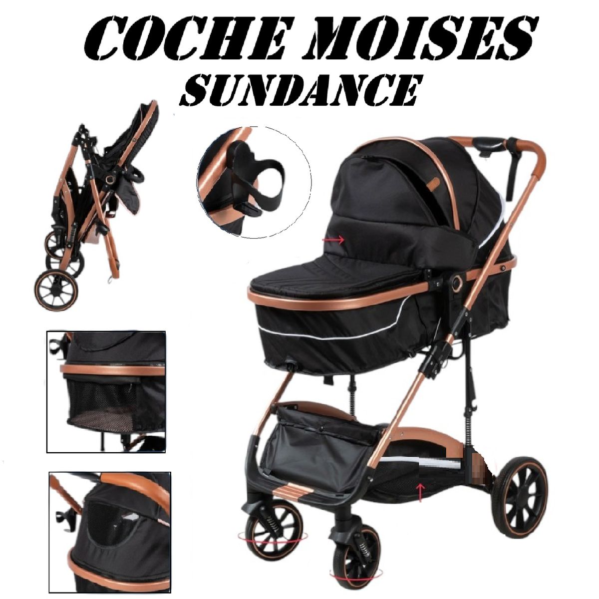 EBABY - Nuevo Coche Moises Plegable Sundance -Negro