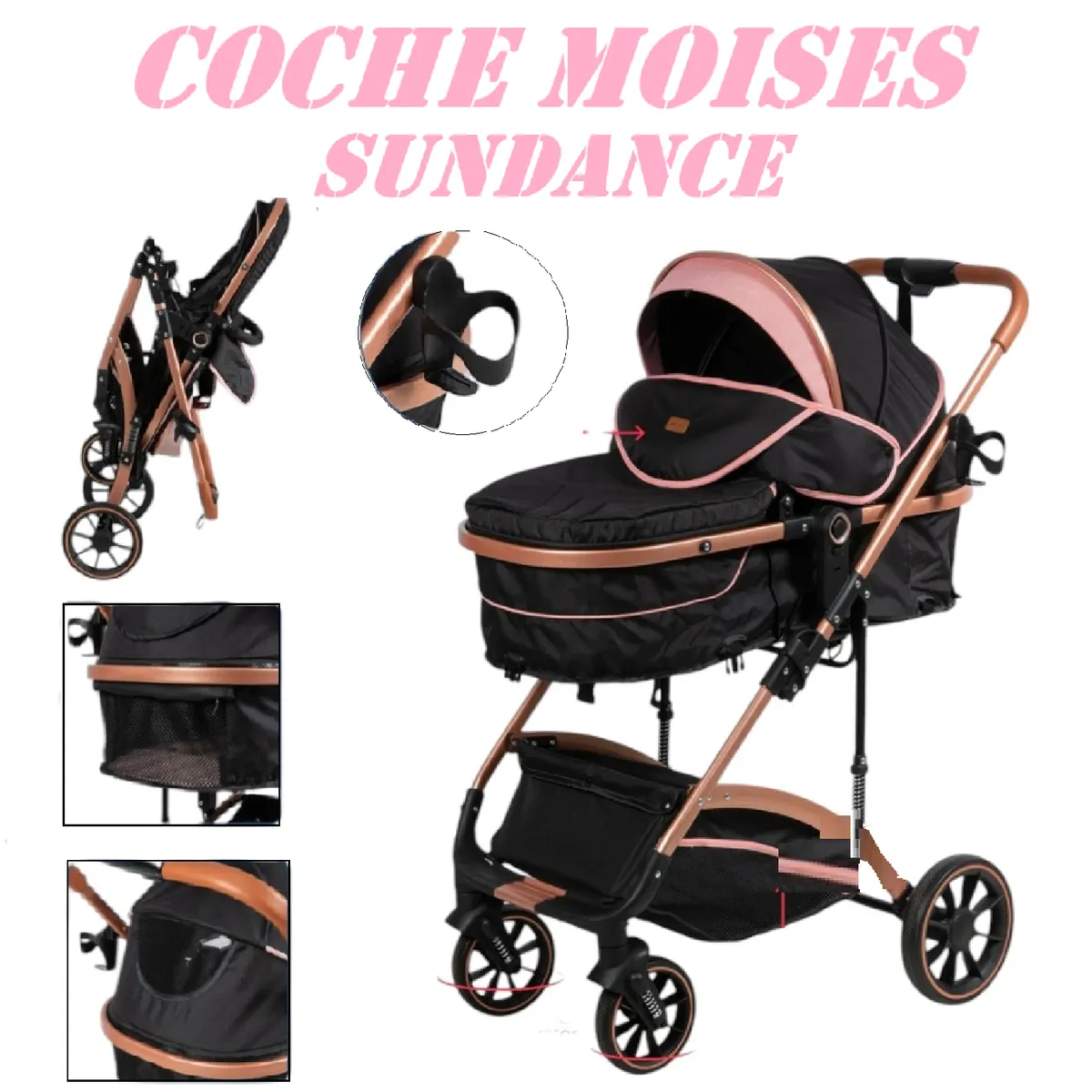 EBABY - Nuevo Coche Moises Plegable Sundance -Rosa