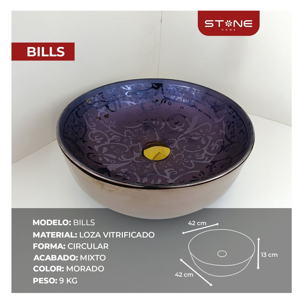 STONE - COMBO BOWL BILLS  +  LIA STB-01 + DESAGUE POP UP S/REBOSE P/BOWL 18CM