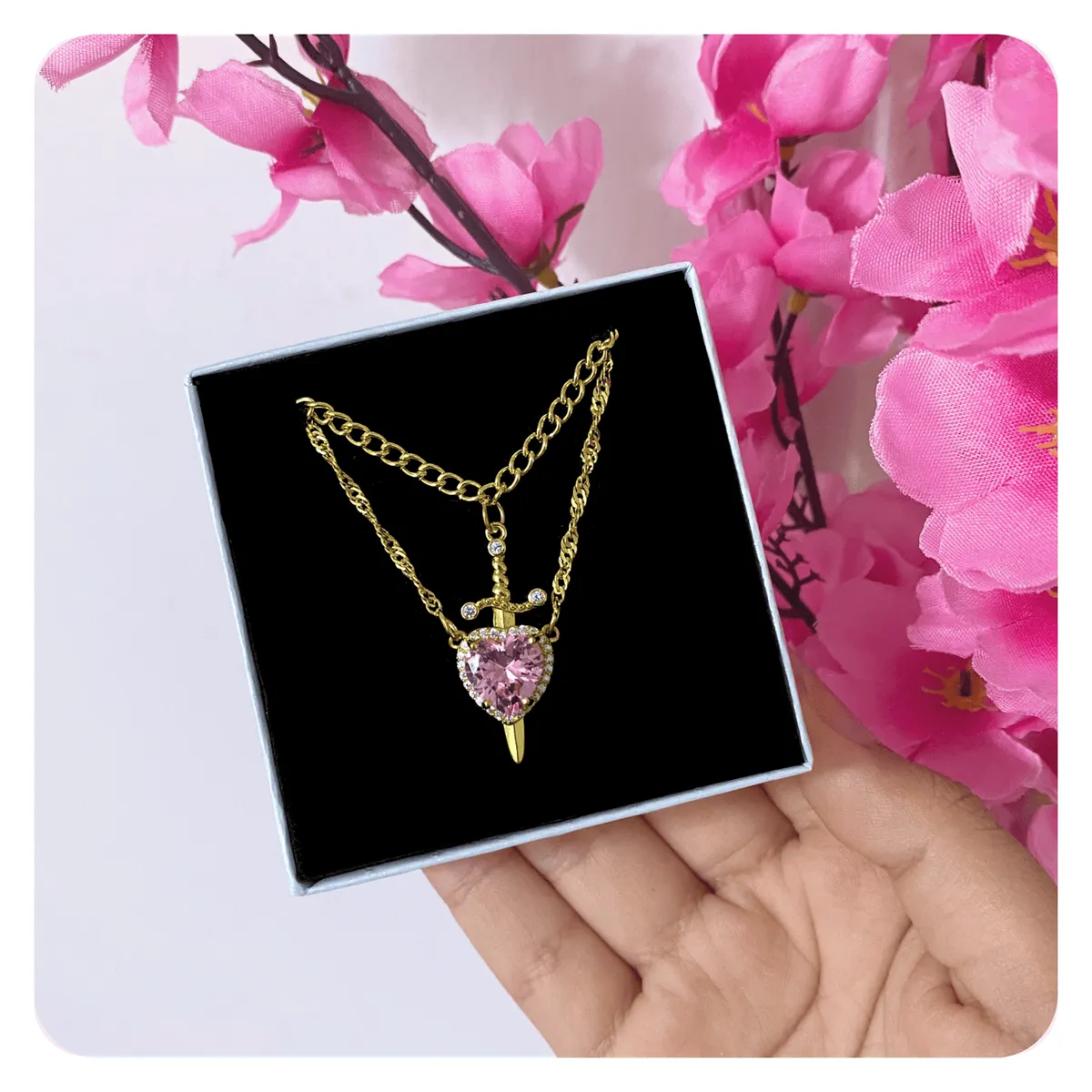 GENERICO - Collar Novios Corazón Rosa Espada Acero Regalo San Valentín