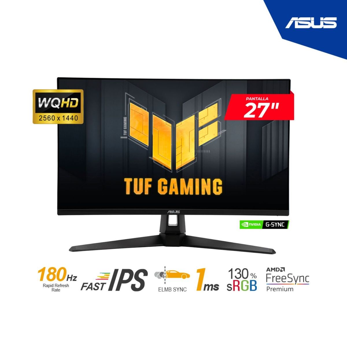 ASUS - MONITOR ASUS TUF GAMING VG27AQ3A 27 FAST IPS QHD 180Hz 1ms HDMI DP