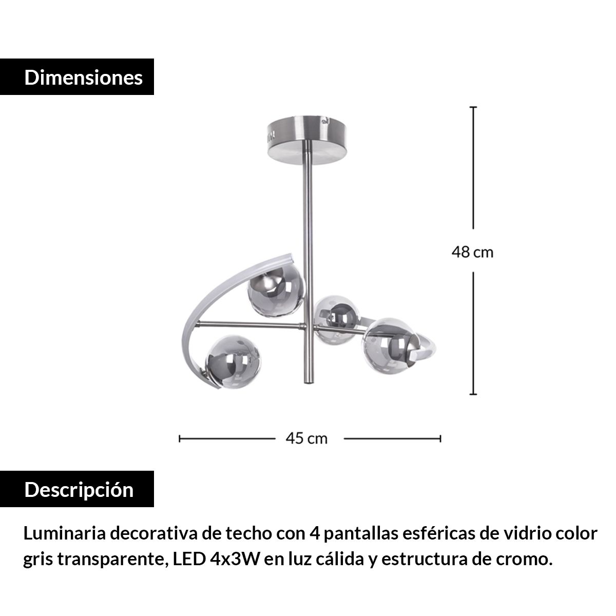 EVOLITE - Lámpara de techo sobrepuesta con 4 esferas LED