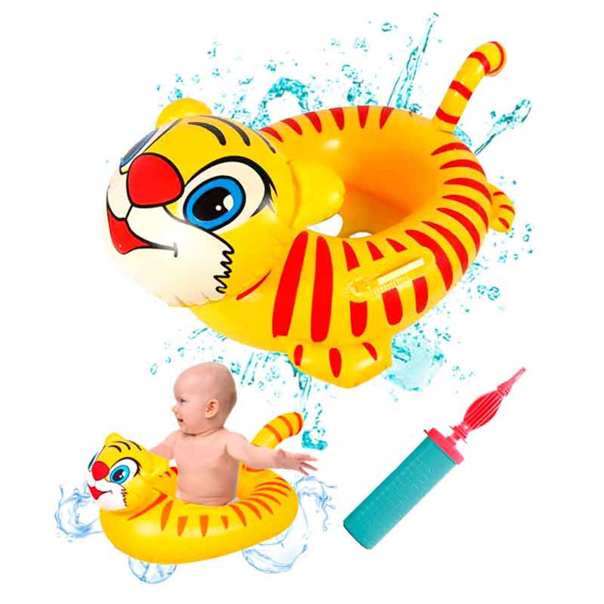 GENERICO - Flotador Bebé con Forma de Tigre en 3D + inflador