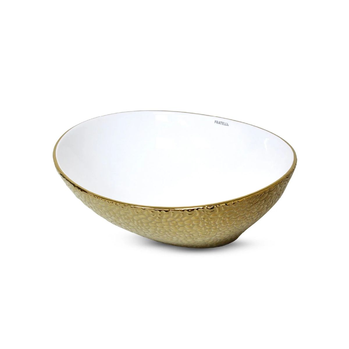 FRATELLI - Bowl de Loza Ovalado Blanco con Dorado 40x33x14cm