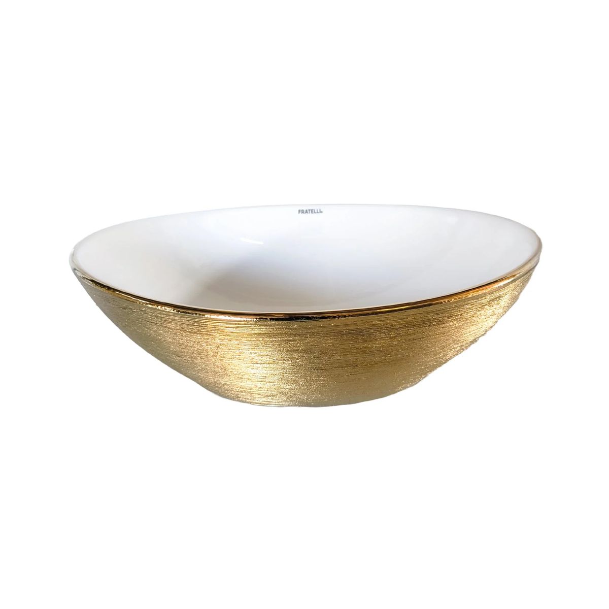 FRATELLI - Bowl de Loza Ovalado Blanco con Dorado Texturado 40x33x14cm