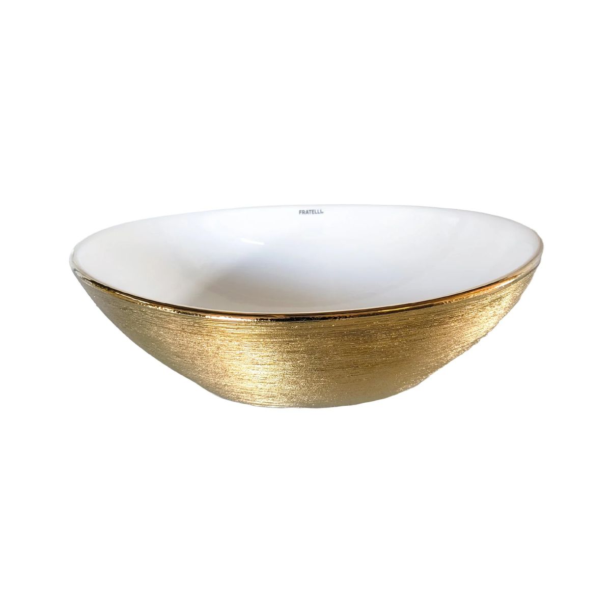 FRATELLI - Bowl de Loza Ovalado Blanco con Dorado Texturado 40x33x14cm