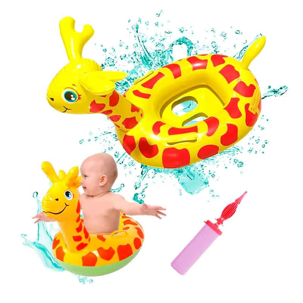 GENERICO - Flotador Bebé con Forma de Jirafa en 3D + inflador