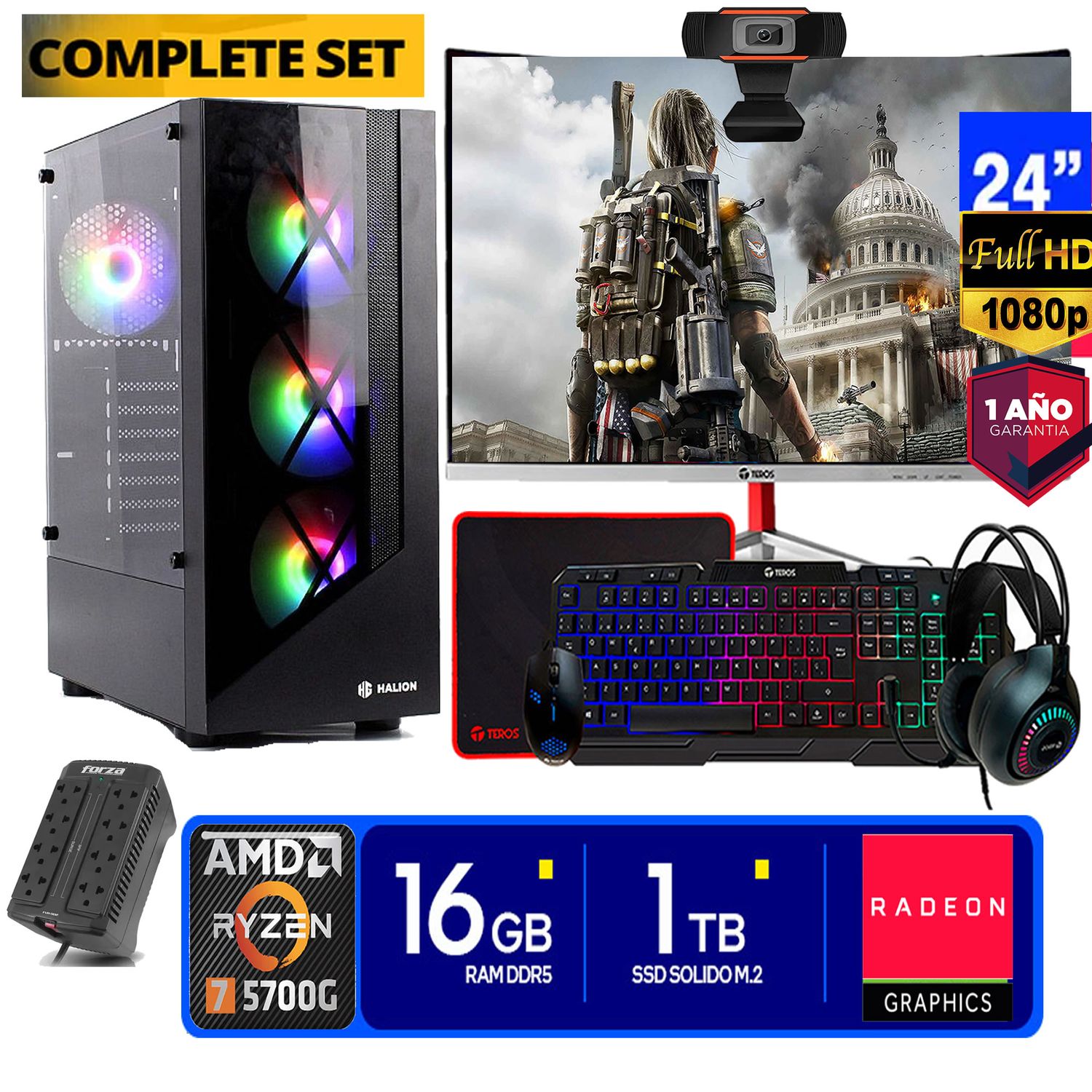 Computadora ryzen 7 5700g ram 16gb ssd 1TB monitor 24 full hd