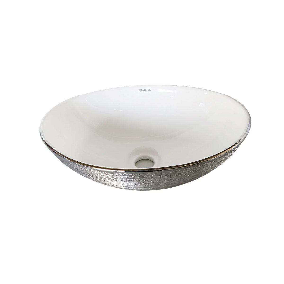 FRATELLI - Bowl de Loza Ovalado Blanco con Plateado Texturado 40x33x14cm