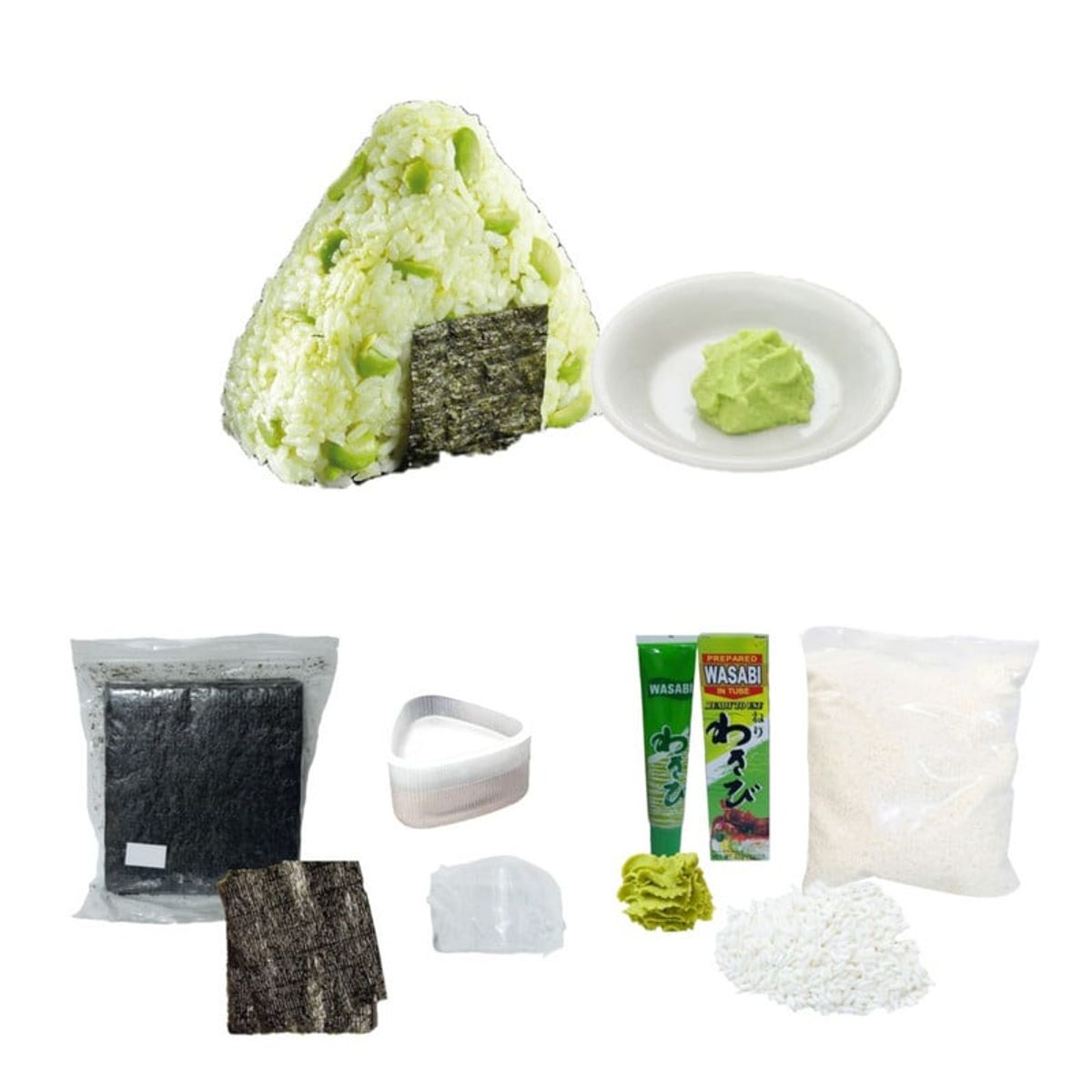 GENERICO - Pack Onigiri Picante Clasico 4u Molde Wasabi Arroz Alga Nori