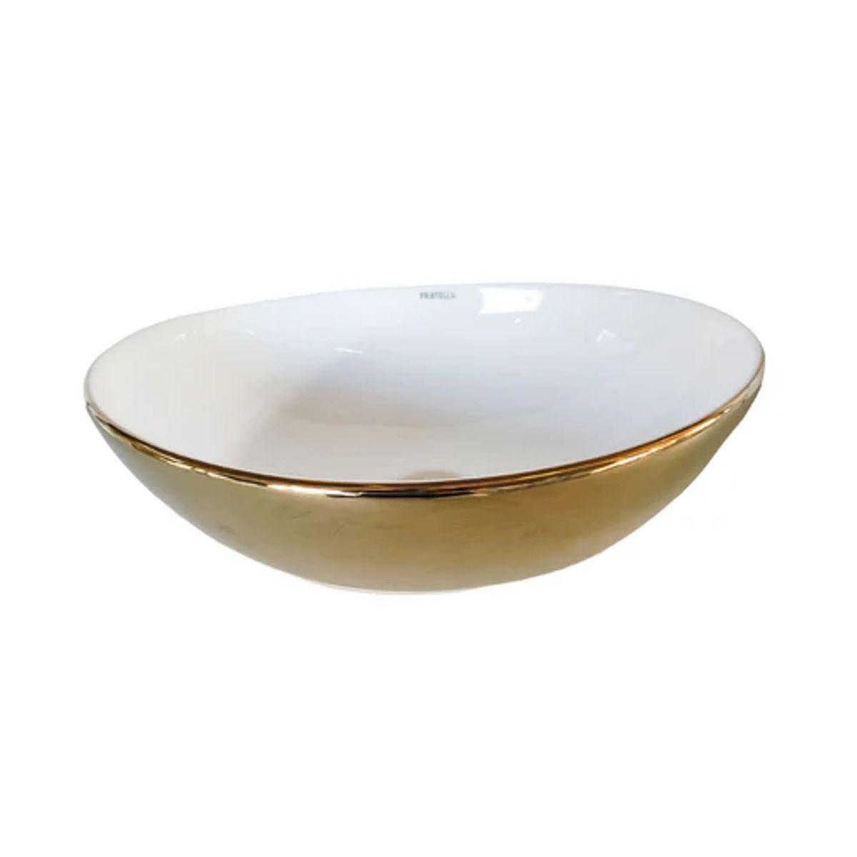 FRATELLI - Bowl de Loza Ovalado Blanco con Dorado Texturado 40x33x14cm