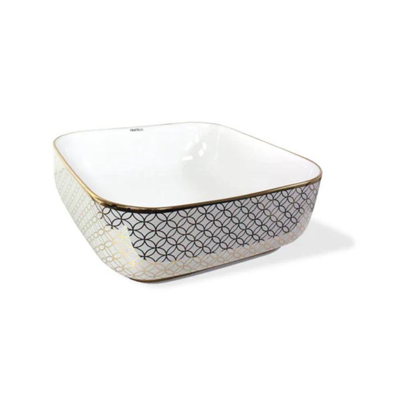 FRATELLI - Bowl de Loza Mod Cuadrado Dorado con Blanco 40x40x17cm