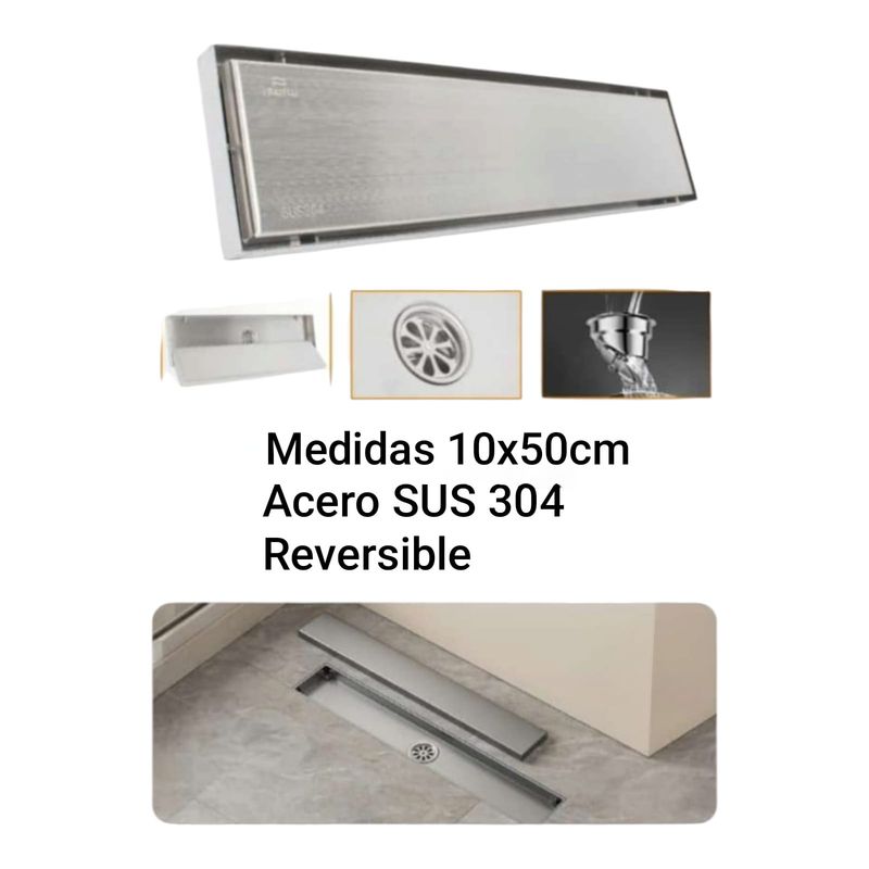 GENERICO - Sumidero Reversible de Acero Inoxidable SUS 304 10x50cm Alto Transito