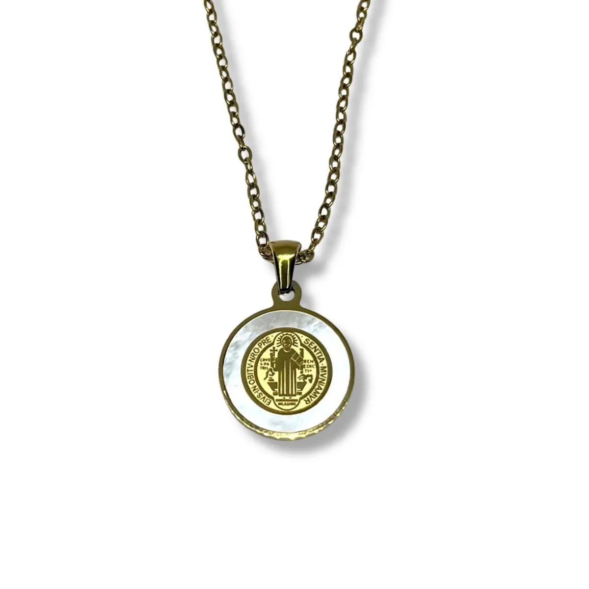 SANTORAL - Dije San Benito y Cadena - Nacar y Acero