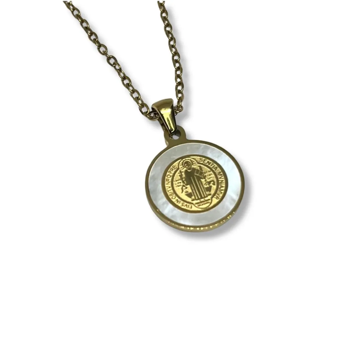 SANTORAL - Dije San Benito y Cadena - Nacar y Acero