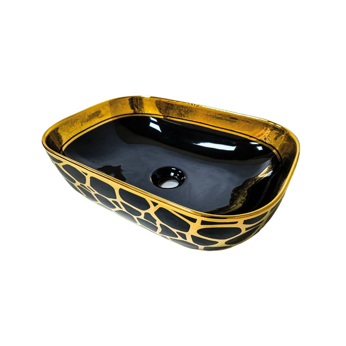 FRATELLI - Bowl de Loza Mod Rectangular Negro con Dorado 45x33x13cm