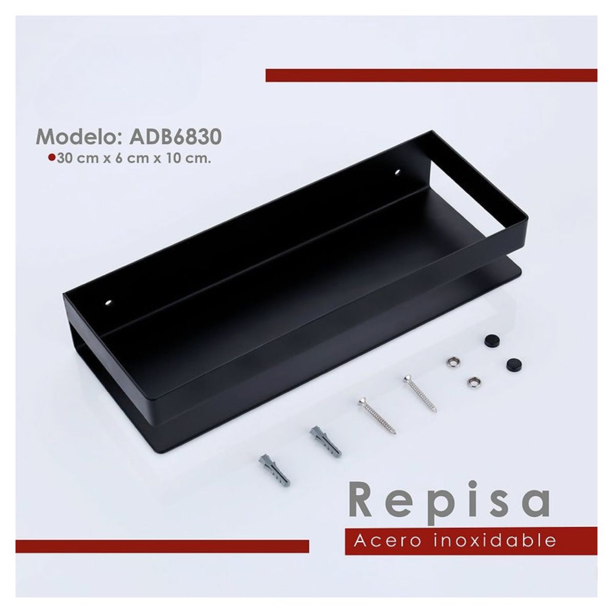 GENERICO - Repisa para cocinas o baños Negro Mate ADB6830 30cm