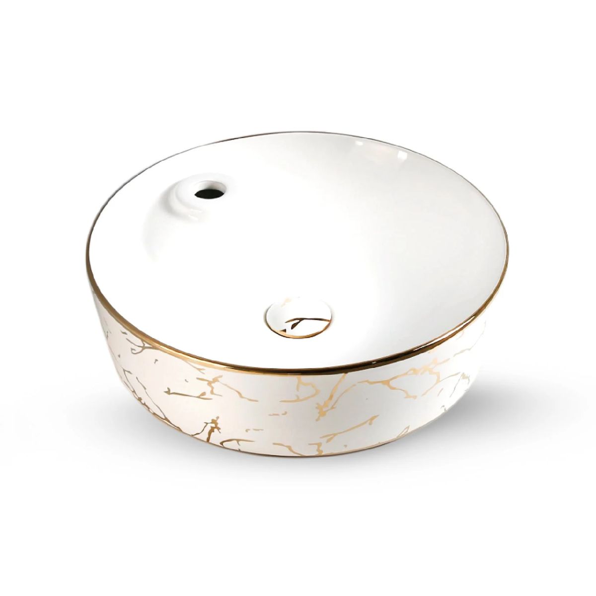FRATELLI - Bowl de Loza Mod Redondo Blanco con Dorado 43x43x13cm