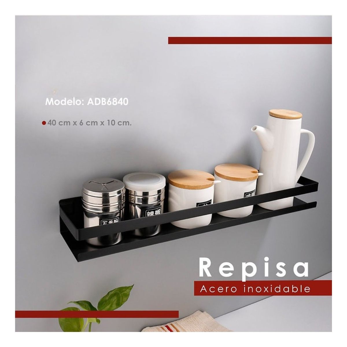 GENERICO - Repisa para cocinas o baños Negro MateADB6840 40cm