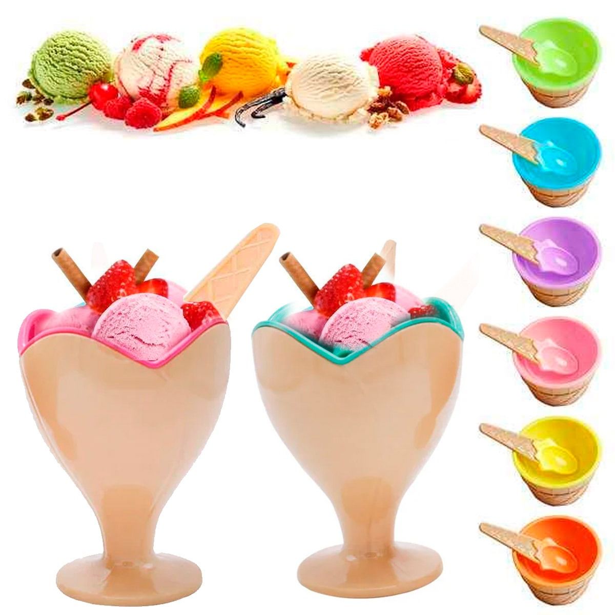GENERICO - Set de 4 Vasos Heladeros con Cuchara a Colores