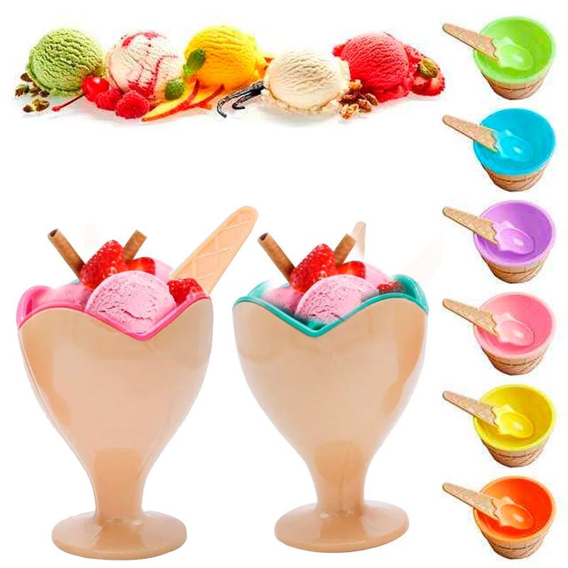 GENERICO - Set de 4 Vasos Heladeros con Cuchara a Colores