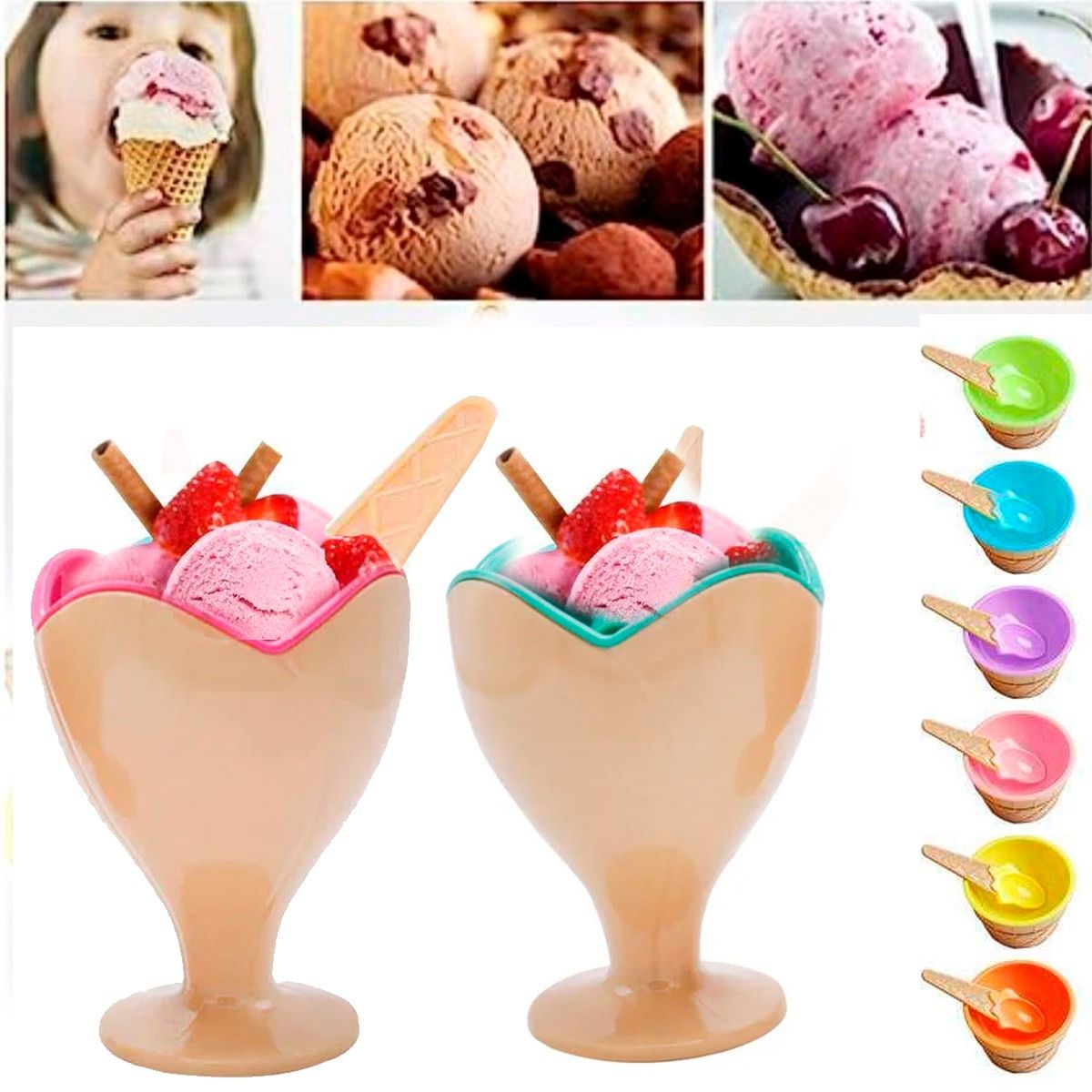 GENERICO - Set de 4 Vasos Heladeros con Cuchara a Colores