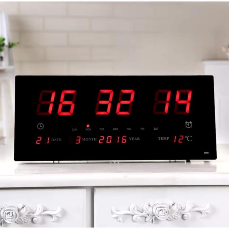 GENERICO - Reloj Digital 45x22cm Grande de Pared de Negocio con Calendario Fecha