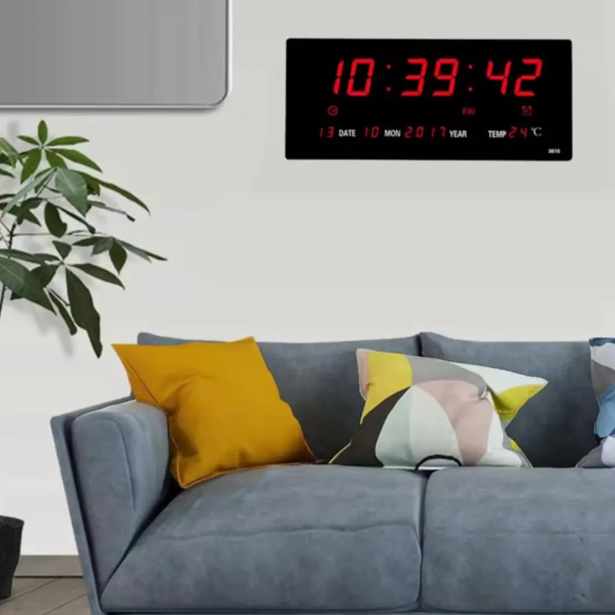 GENERICO - Reloj Digital 45x22cm Grande de Pared de Negocio con Calendario Fecha