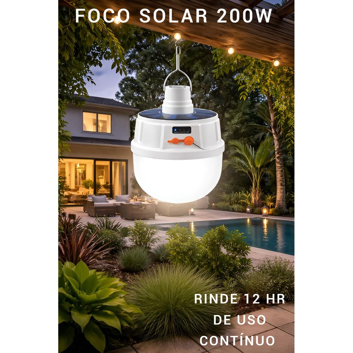 GENERICO - FOCO LED REFLECTOR SOLAR LINTERNA 200W LUZ FRIA RINDE12HRS CONTINUAS PREMIUM