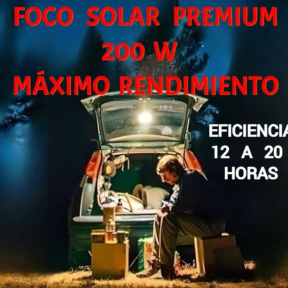 GENERICO - FOCO LED REFLECTOR SOLAR LINTERNA 200W LUZ FRIA RINDE12HRS CONTINUAS PREMIUM