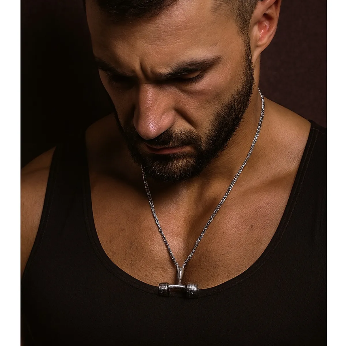 OEM - Collar Hombre Mancuerna Pesa Fit Gym Acero Inoxidable 316L x SAN VALENTIN