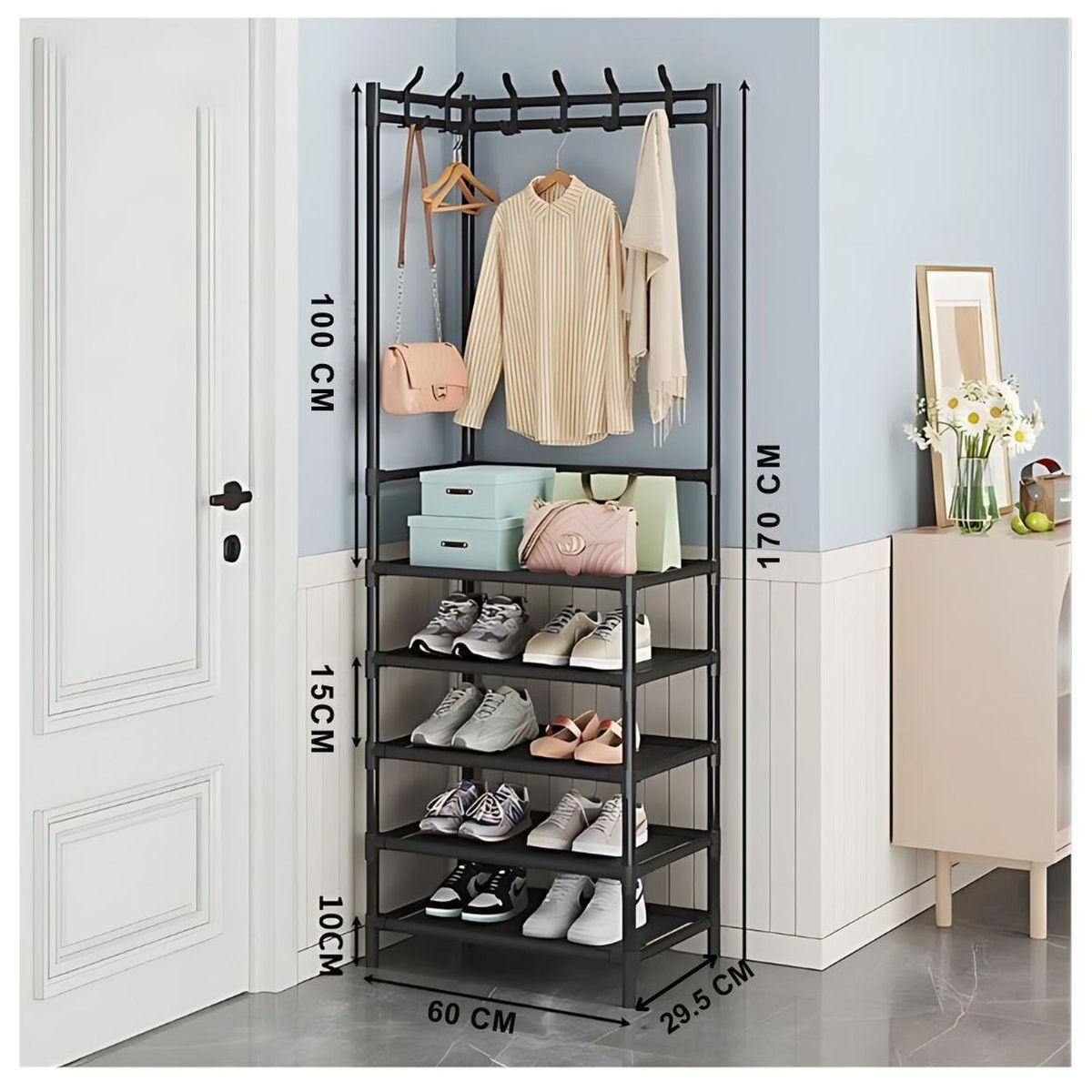 GENERICO - Estante Organizador Zapatero Esquinero 170x60x295cm - Negro