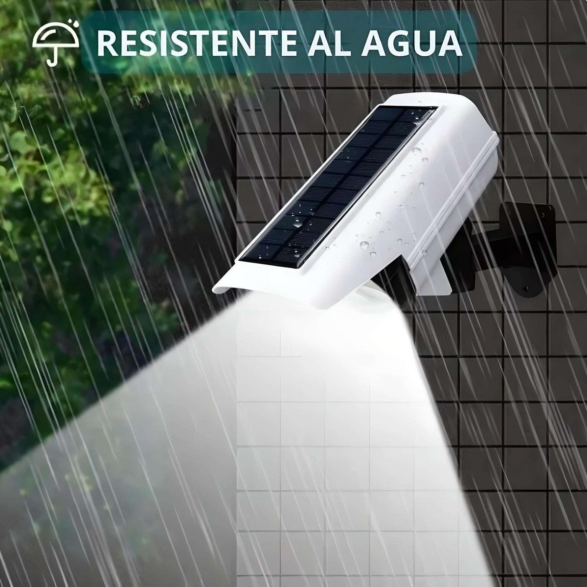 GENERICO - REFLECTOR SOLAR FOCO SENSOR 77 LUZ LED IP65 CÁMARA SIMULADA CON CONTROL