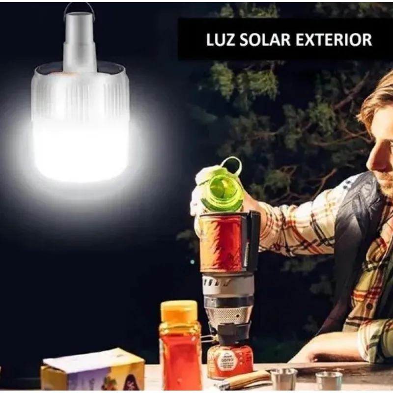 GENERICO - FOCO LÁMPARA SOLAR 200W LUZ FRIA RECARGABLE MAYOR TIEMPO ILUMINACIÓN