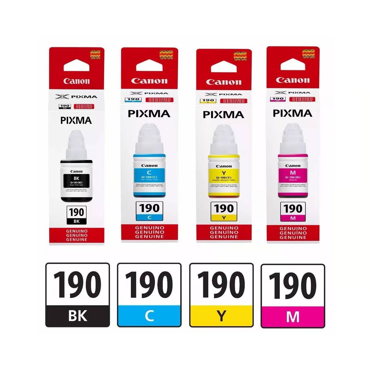 CANON - Juego pack Tinta Canon GI-190 Cyan Magenta Amarillo Negro