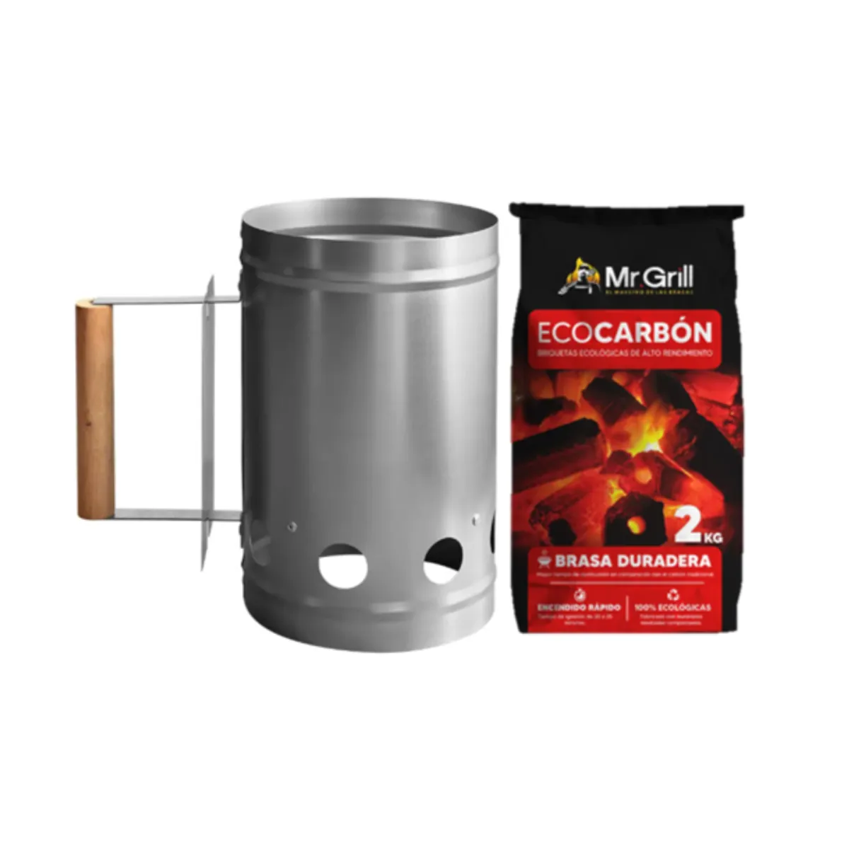 MR GRILL - Rapibrasas Encendedor De Carbón + Eco Carbón 2 kg - Mr Grill