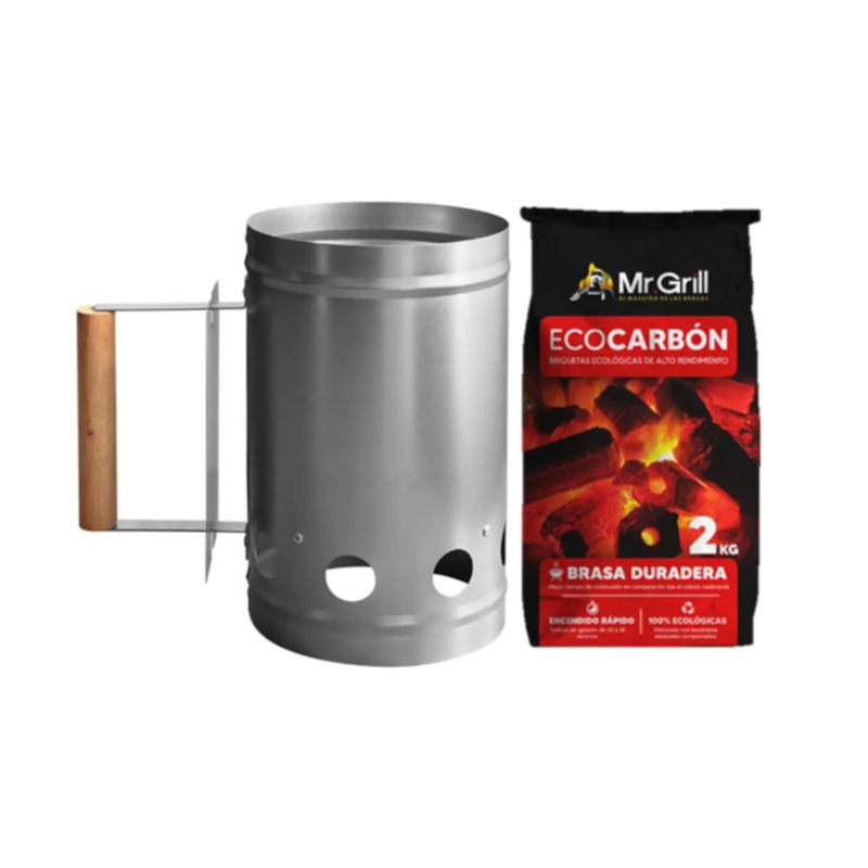 MR GRILL - Rapibrasas Encendedor De Carbón + Eco Carbón 2 kg - Mr Grill