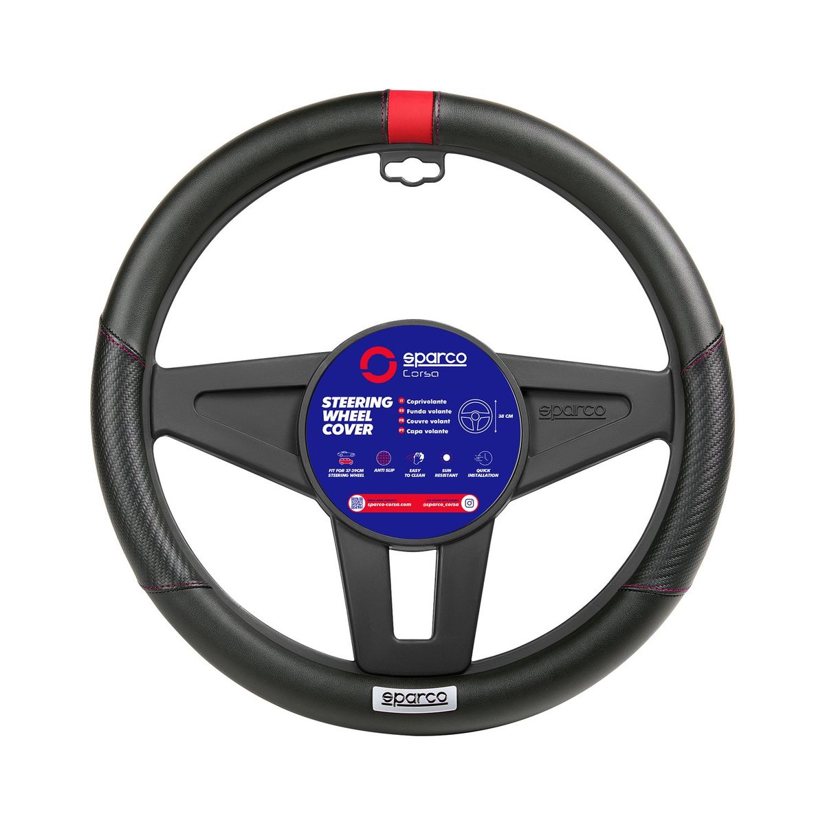 SPARCO - Cubre Volante Negro-Rojo para Auto SPS111RD