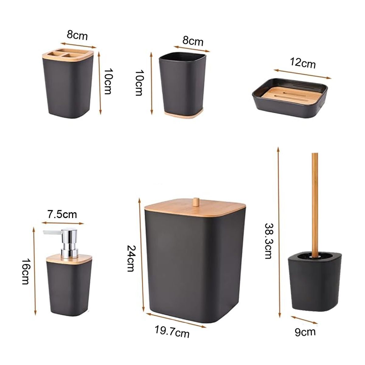 HYGGE - Juego de Accesorios para Baño 6 Piezas Cuadrado