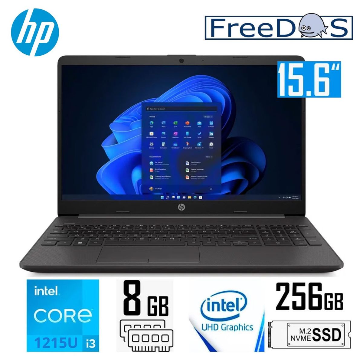 HP - Laptop HP 250 G9 (9P7L0ATABM) Intel CoreI3-1215U 8GB RAM 256GB SSD 15,6" FREE DOS