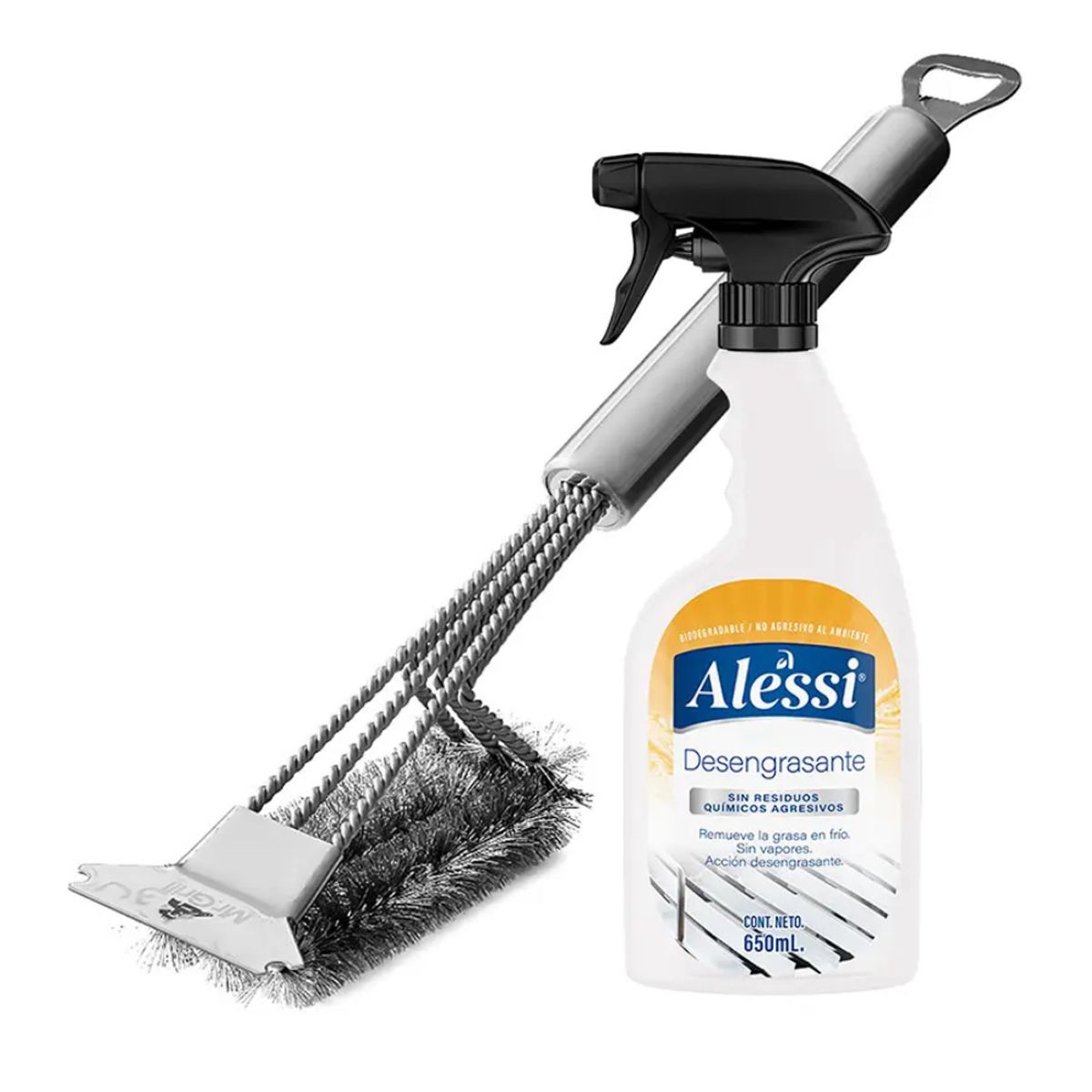 MR GRILL - Pack Limpieza para Parrillas - Cepillo + Desengrasante Alessi