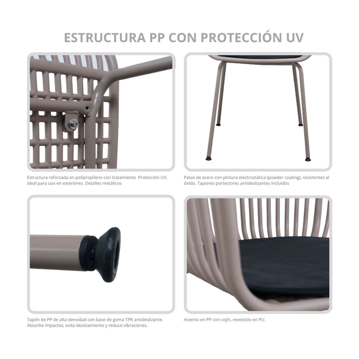 NIHM - Silla Comedor de Polipropileno Jai-Alai Beige